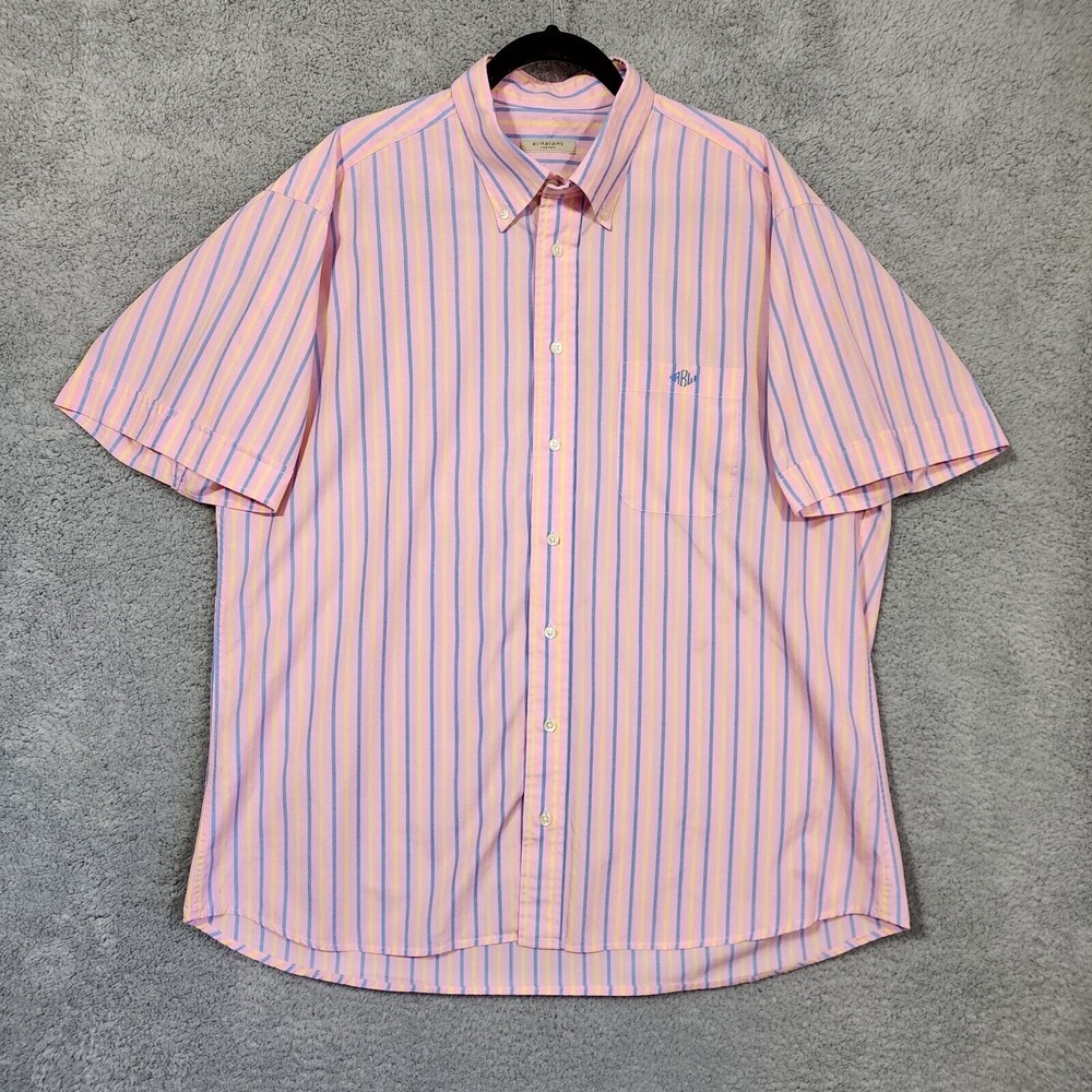 Burberry London‎ Short Sleeve Button Down Dress Shirt Men's Pink Striped Size XL